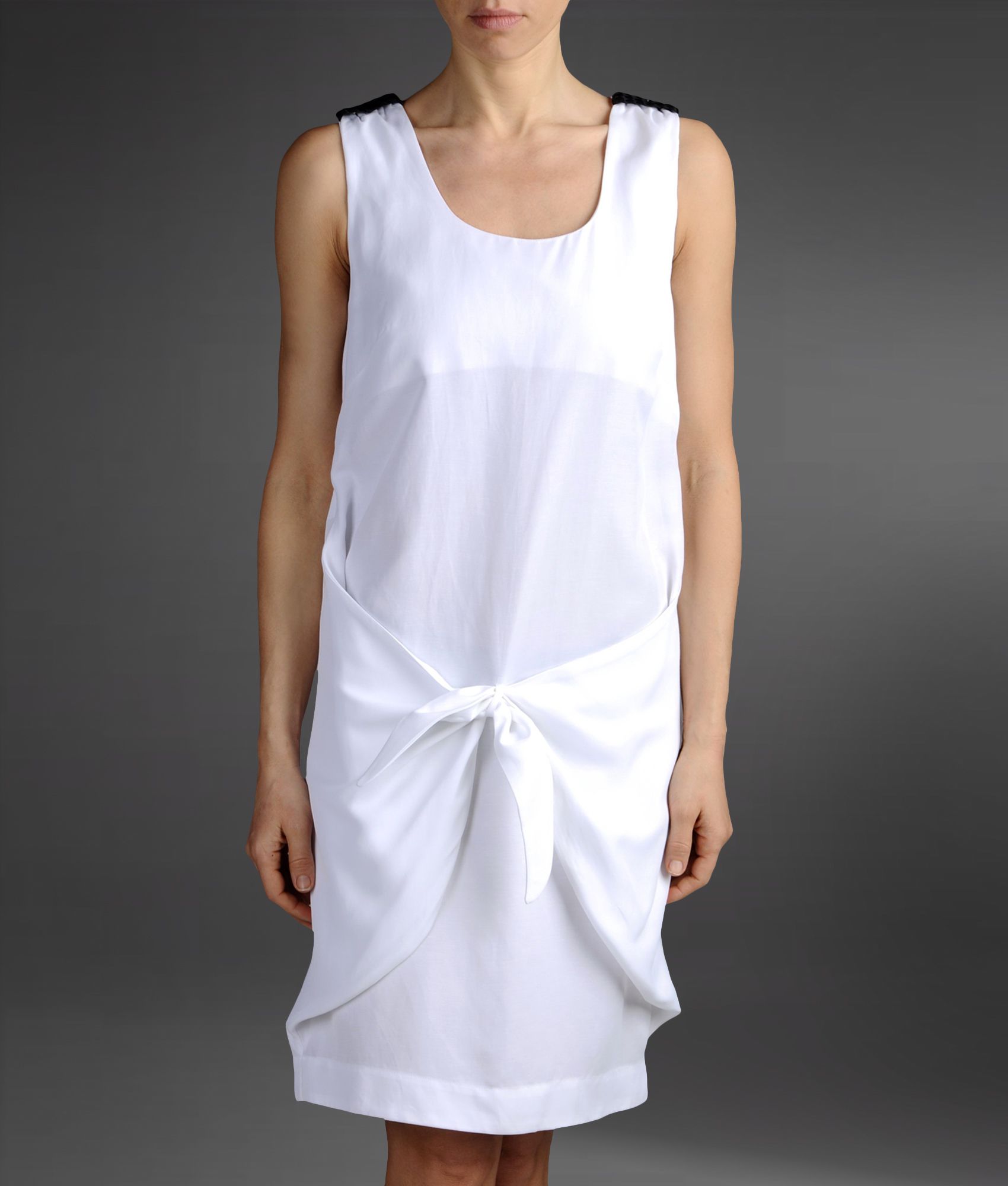 Emporio Armani Loose Fitting Dress in Linen and Viscose with Knot