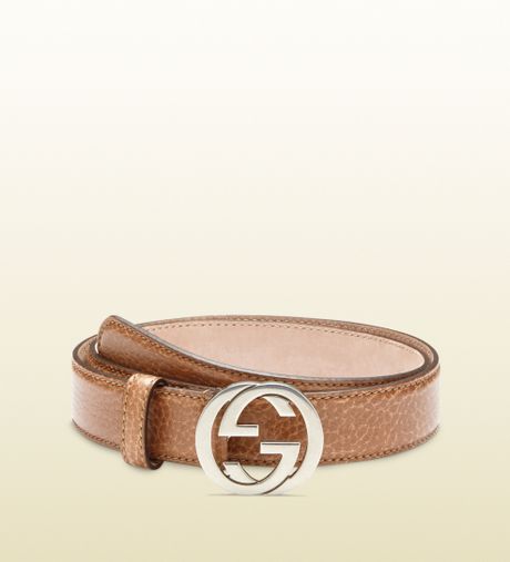 Gucci Leather Belt With Interlocking G Buckle in Gold | Lyst