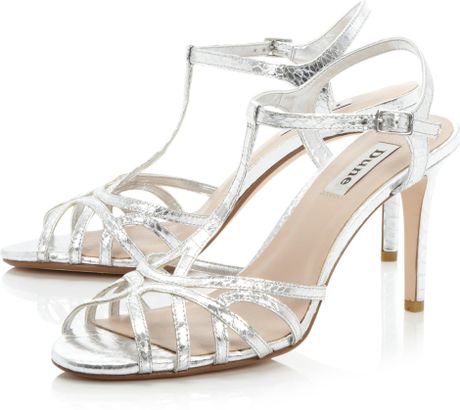 Dune Hopeful T-bar Heeled Sandals in Silver | Lyst