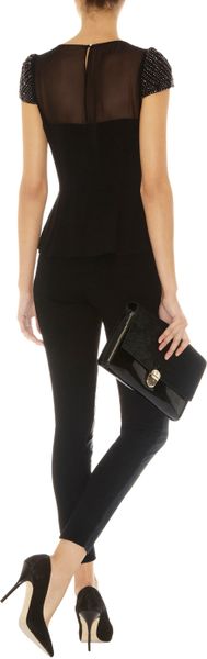 Karen Millen Bead Sleeve Top in Black | Lyst