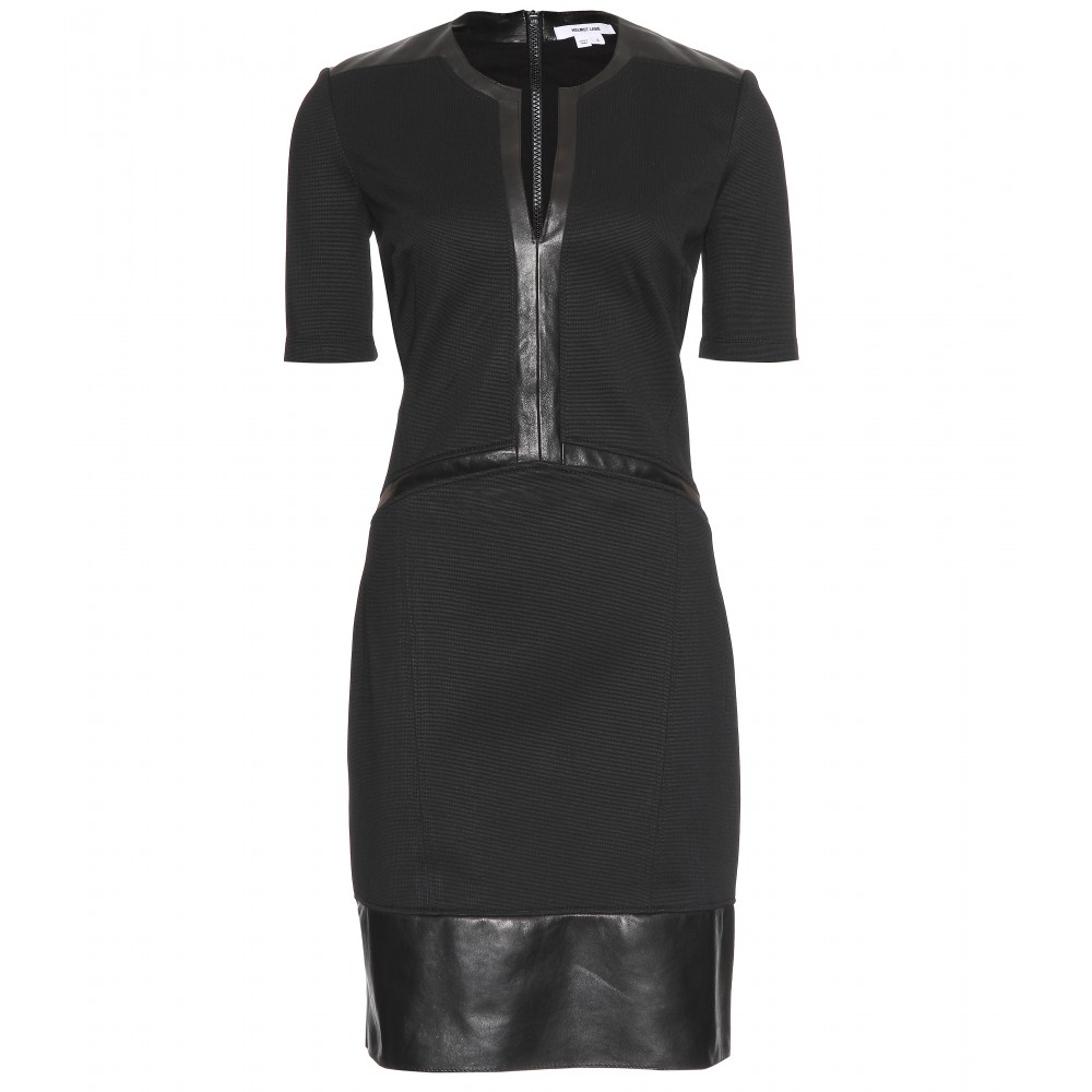 Helmut Lang Dress With Leather Trim In Black Lyst