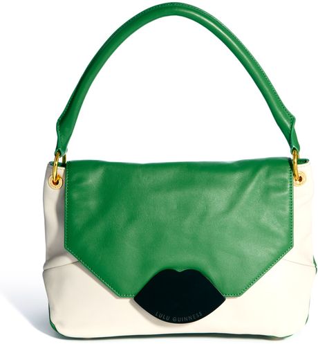 Lulu Guinness Nicola Colour Block Lips Leather Shoulder Bag in Green (Greencream) | Lyst