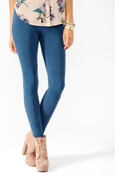 Forever 21 Ribbed Moto Leggings in Blue (TEAL) | Lyst