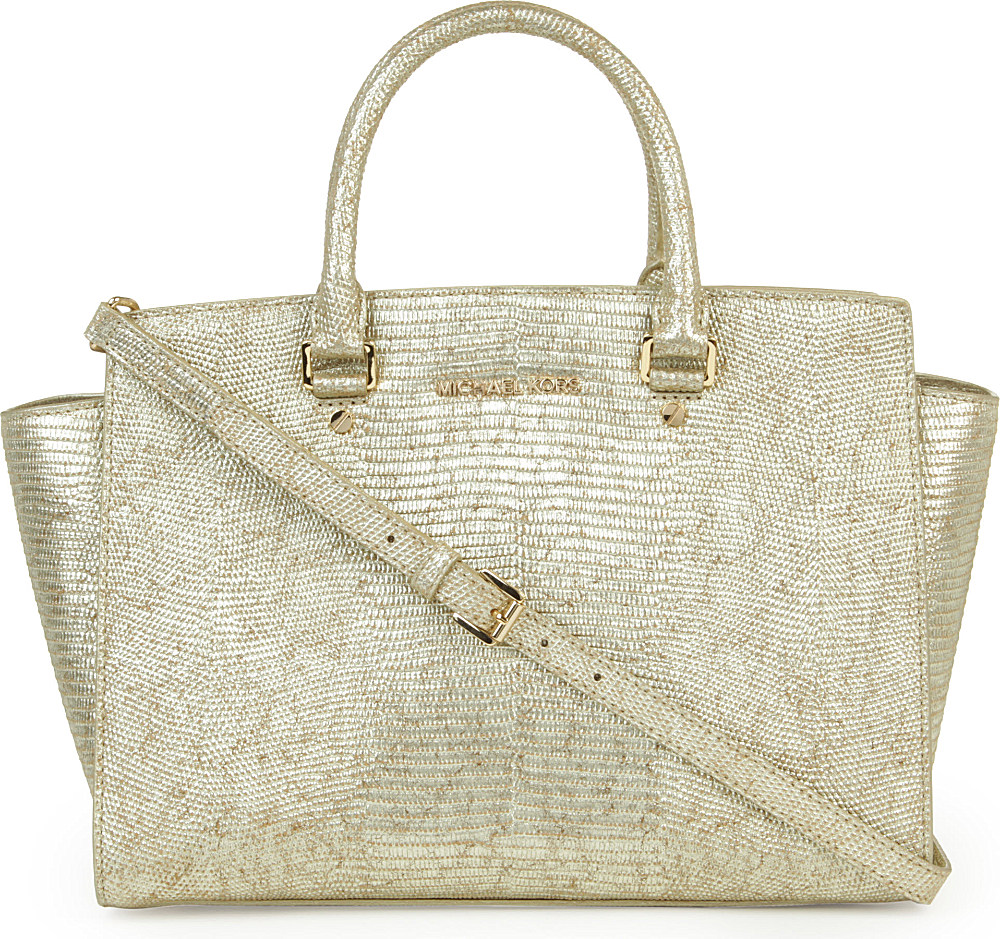 New Mk Selma Large Gold Original - Michael Kors Selma Large Top Zip Satchel In Gold Lyst new mk selma large gold original michael kors selma large top zip satchel in gold lyst
