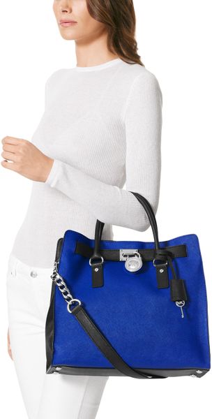 Michael Kors Large Hamilton Twotone Saffiano Tote in Blue (black) - Lyst