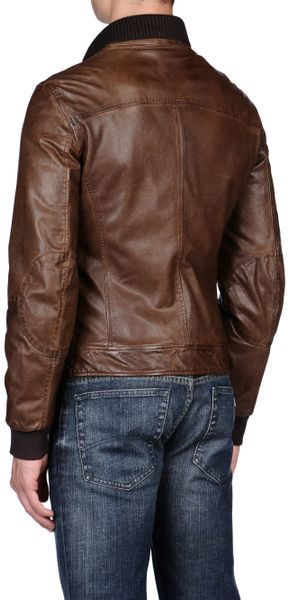 Armani Jeans Leather Jacket in Brown for Men - Lyst