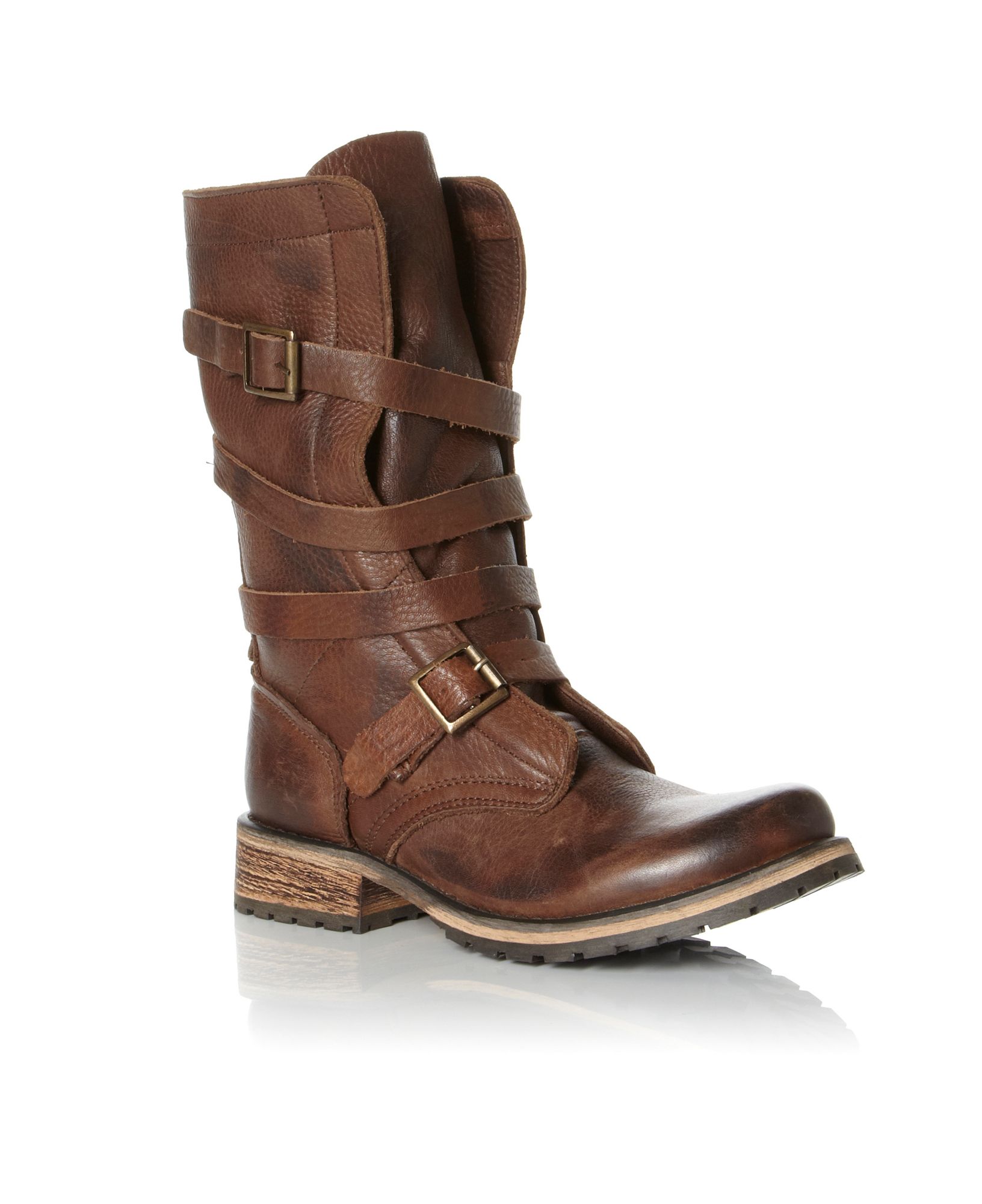 Steve Madden Banddit Sm Strappy Biker Boot in Brown | Lyst