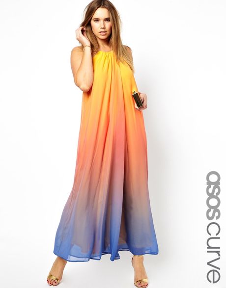 Asos Curve Rainbow Maxi Dress with Necklace Trim in Yellow (Multi)