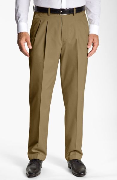 John W. NordstromÂ® Smartcare Pleated Supima Cotton Pants in Khaki for ...