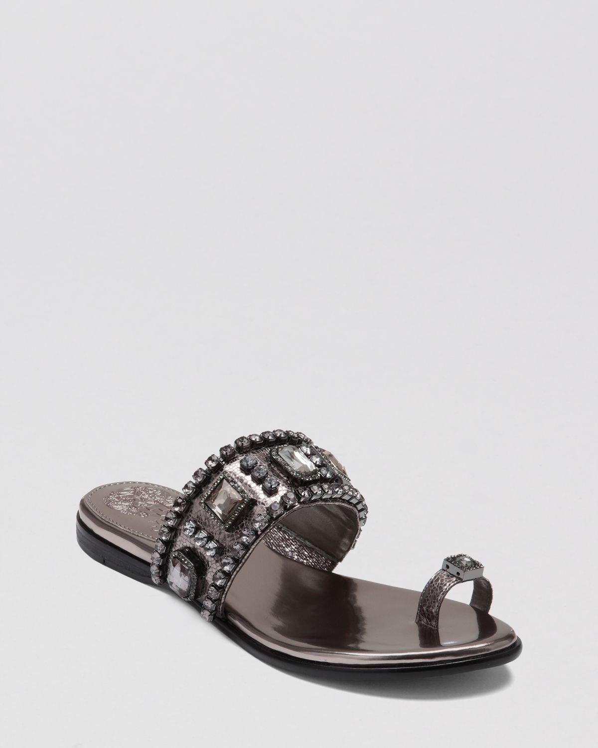 ... Camuto Sandals Analisa Jeweled Toe Ring Slide Flat in Black (Steel