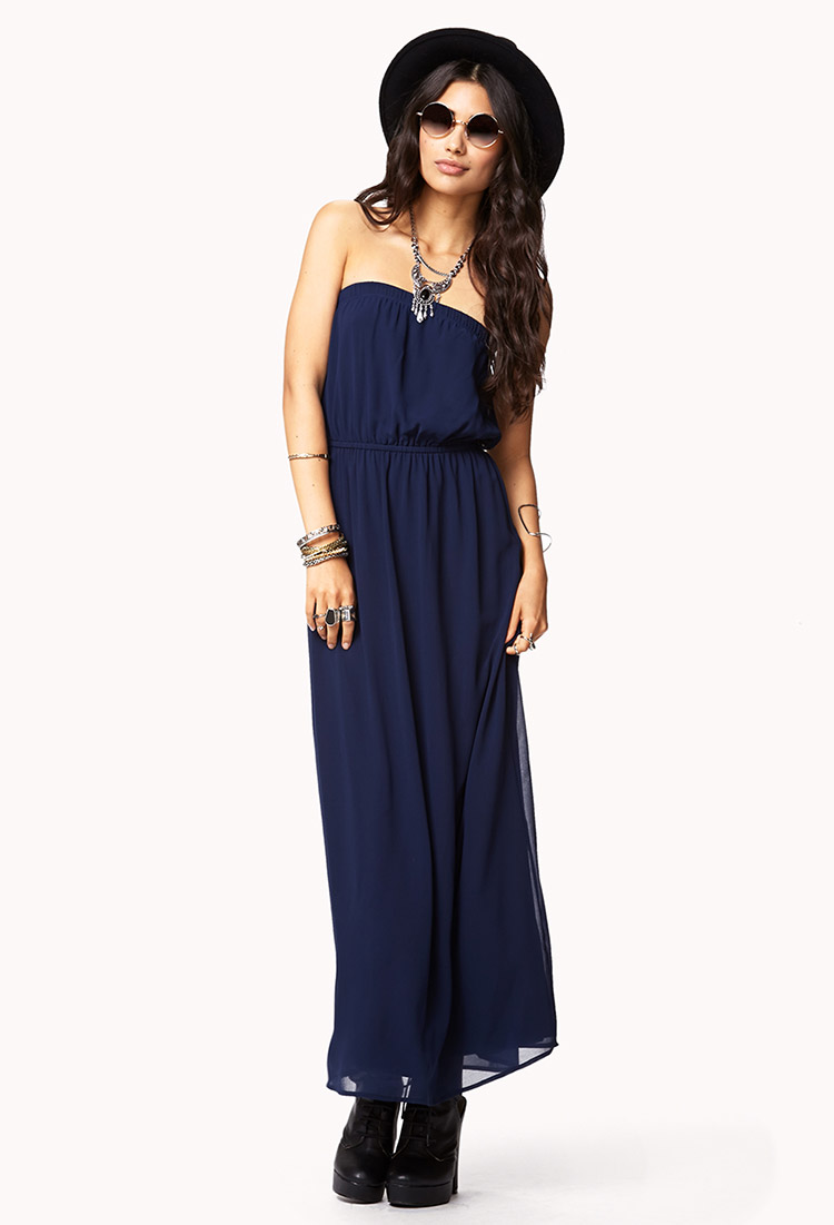 Forever 21 Strapless Maxi Dress in Blue (Navy) | Lyst