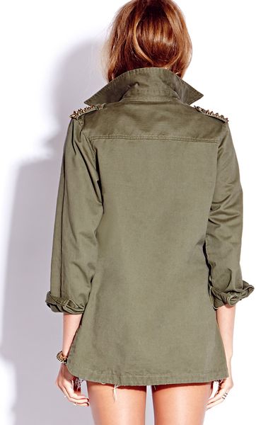 Forever 21 Spiked Military Jacket in Green (Olive)