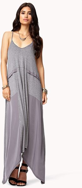 Forever 21 Paneled Maxi Dress in Gray (heather grey)