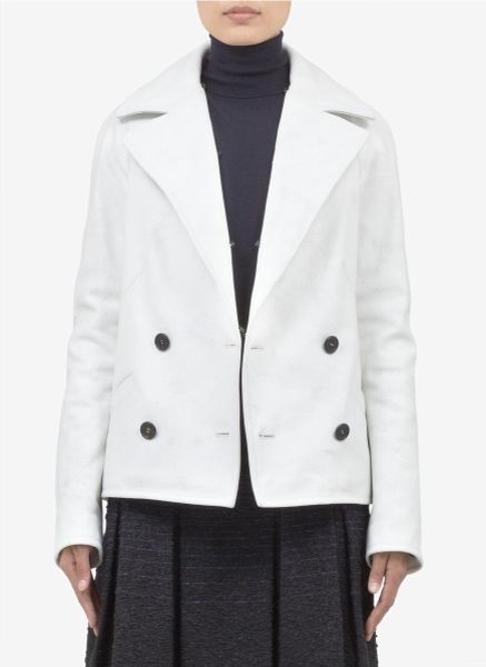 Proenza Schouler Raccoon Collar Crinkle Leather Jacket in White | Lyst