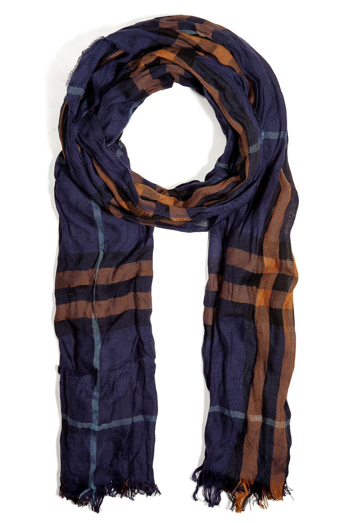 Burberry Merino Woolcashmere Giant Check Crinkled Scarf in Navy Blue