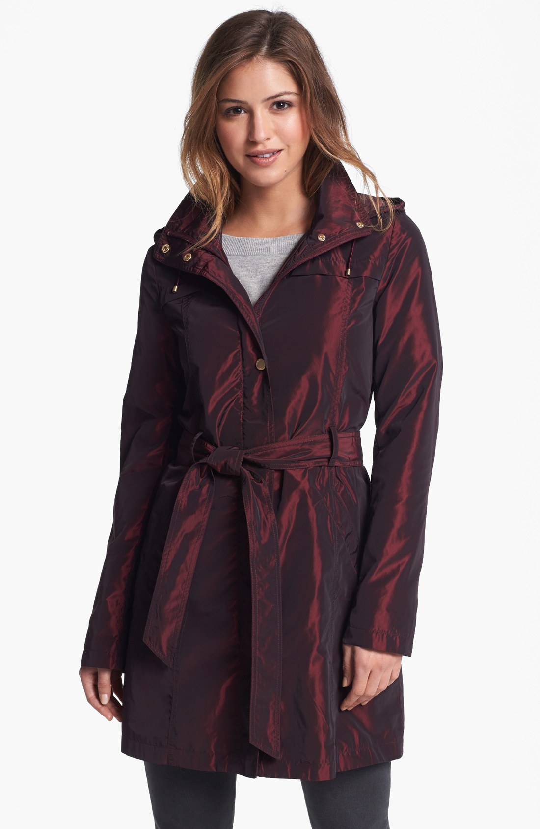 Ellen Tracy Iridescent Packable Trench Coat in Brown (Burgundy) Lyst