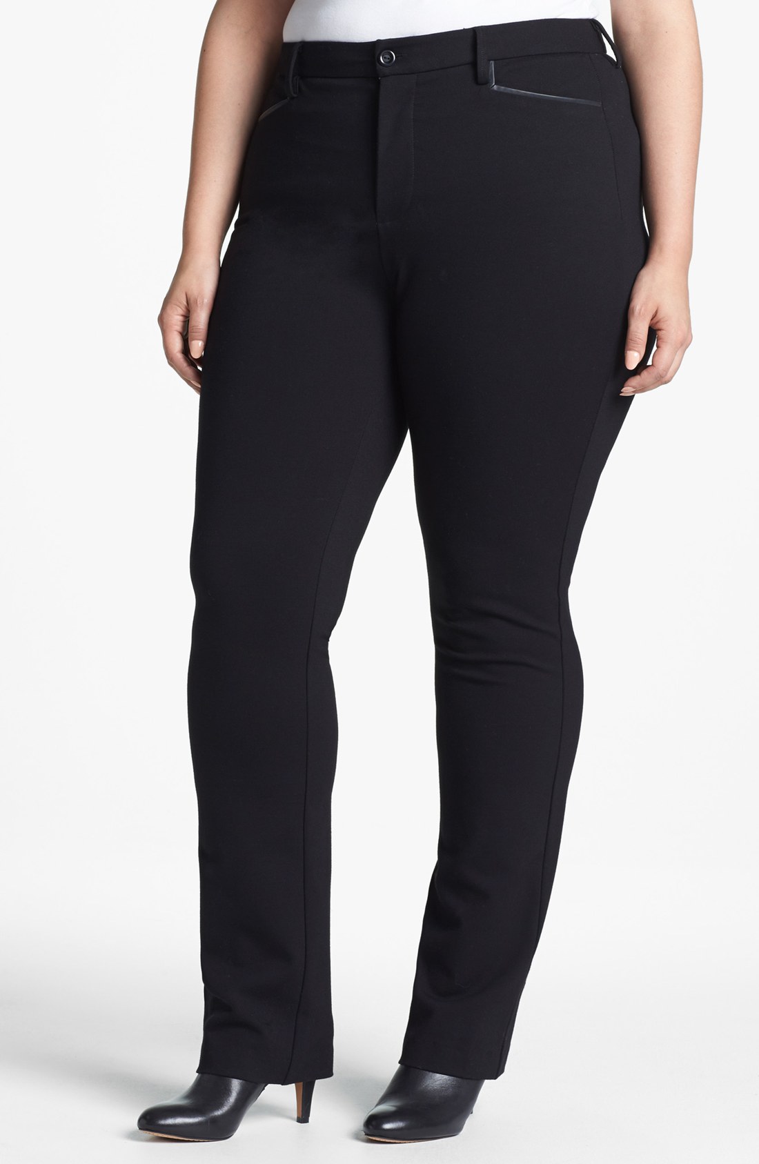 Nydj Faux Leather Trim Ponte Pants in Black Lyst