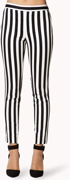 Forever 21 Bold Stripe Cigarette Pants in White (BLACKWHITE) | Lyst
