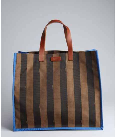 Fendi Brown and Blue Logo Stripe Canvas Tote Bag in Brown | Lyst