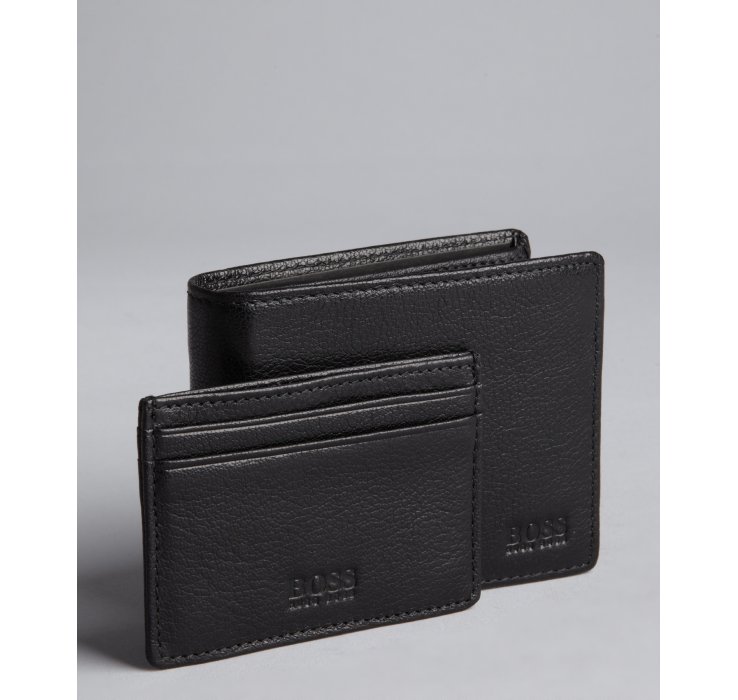 Hugo Boss Black Leather Bi Fold Wallet And Card Holder Set In Black For Men Lyst 0200