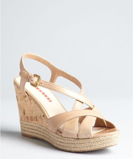 Sport espadrille and  slingback Leather Cork sandals leather Prada Espadrille Strappy prada  in Wedges  Brown wedge Brown