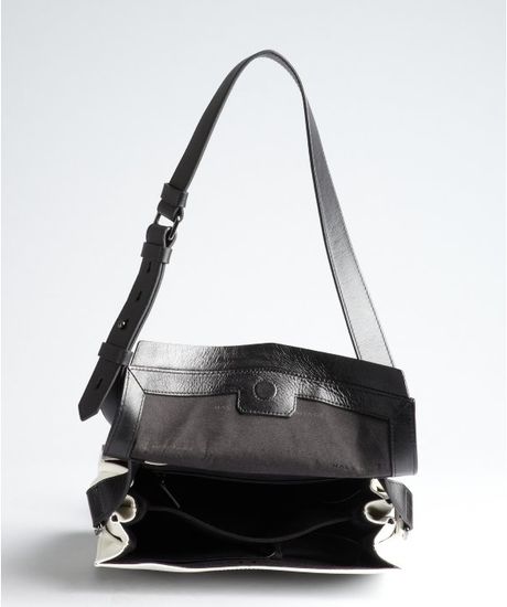 Halston Heritage Black and White Leather Preppy Shoulder Bag in Black | Lyst