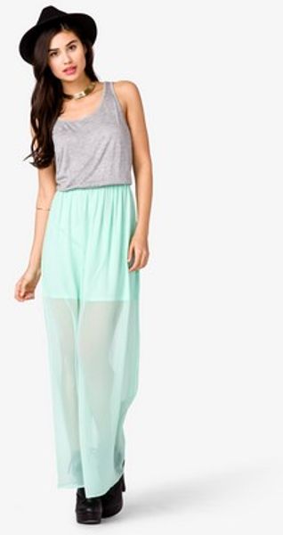 Forever 21 Contrast Maxi Dress in Green (greymint)