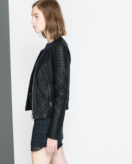 Zara Faux Leather Biker Jacket in Black | Lyst