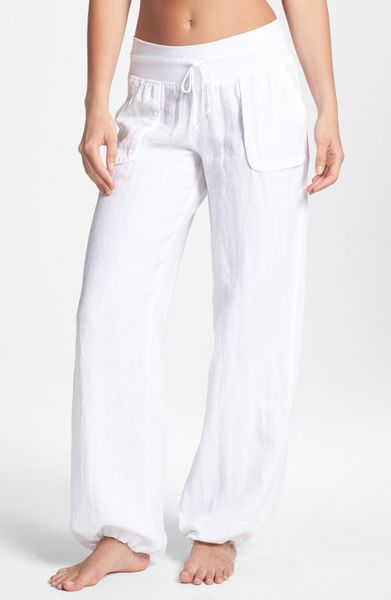 Hard Tail Relaxed Linen Cargo Pants In White 