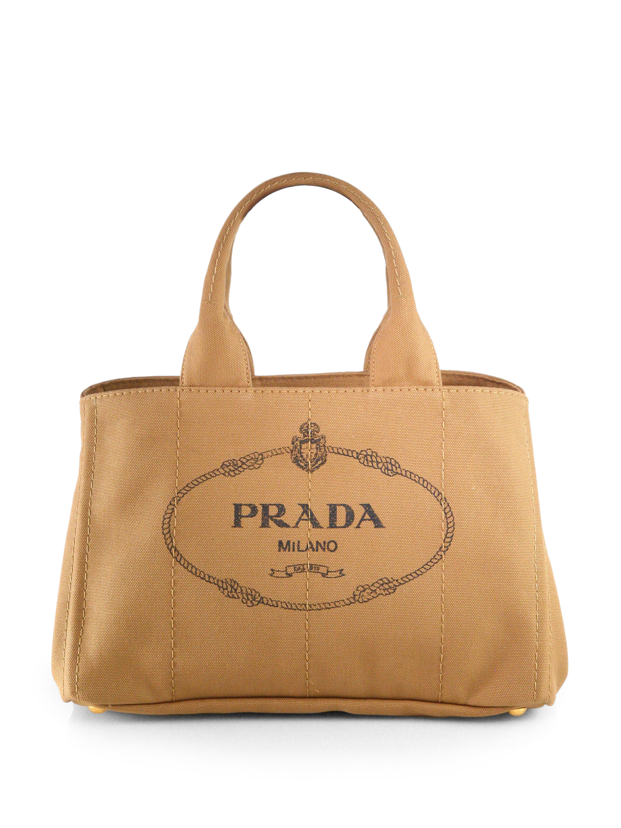 Prada Logo Printed Medium Canvas Tote in Brown (TABACCO-BROWN) | Lyst