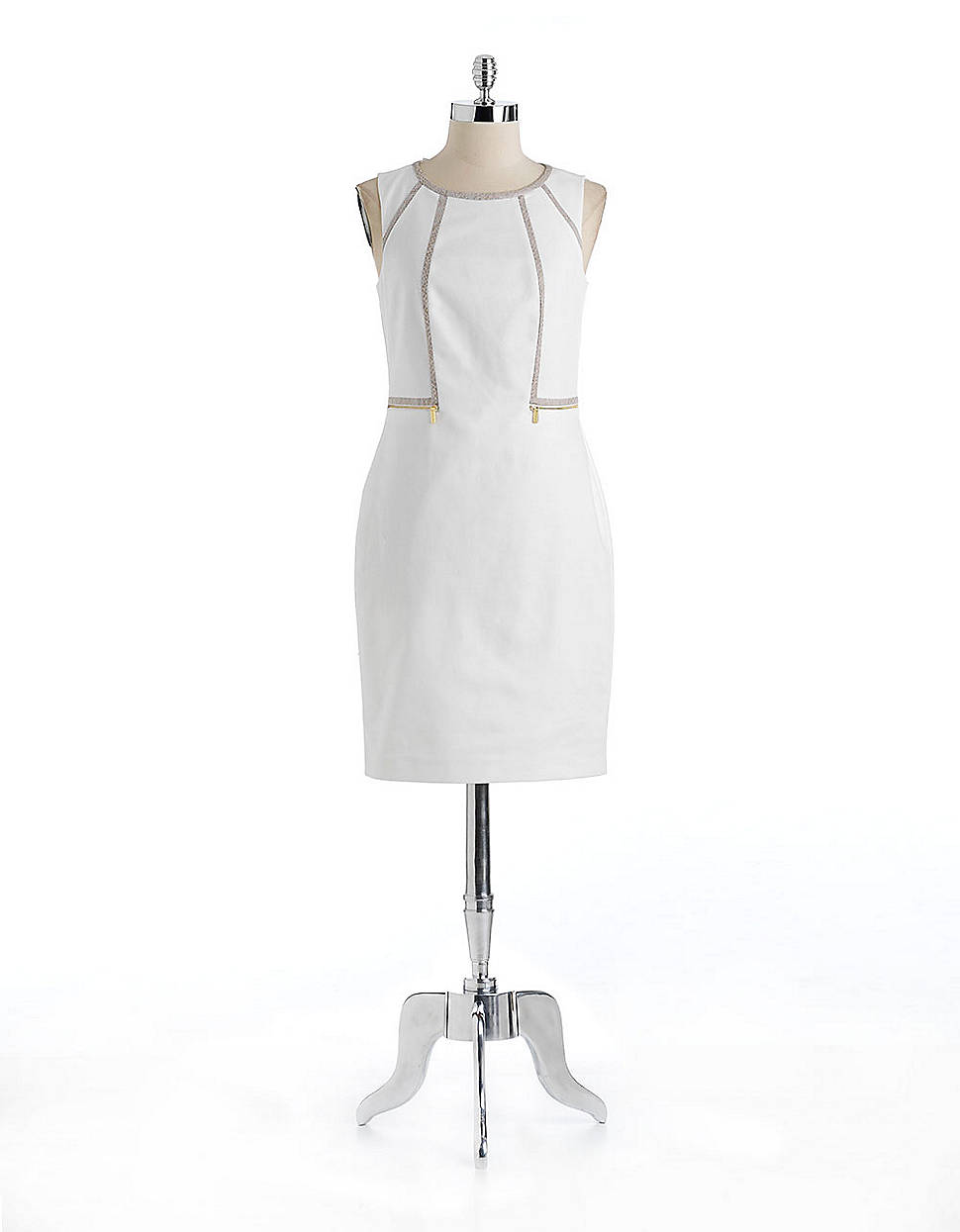 Calvin Klein Faux Leather Trim Sheath Dress in White Lyst