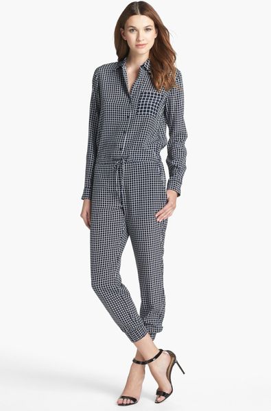 Theory Daranda Silk Jumpsuit in Gray (Uniform/ White) - Lyst