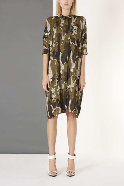 khaki silk shirt dress