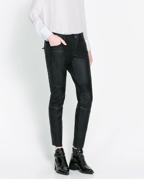 Zara Leather Effect Trousers in Black | Lyst
