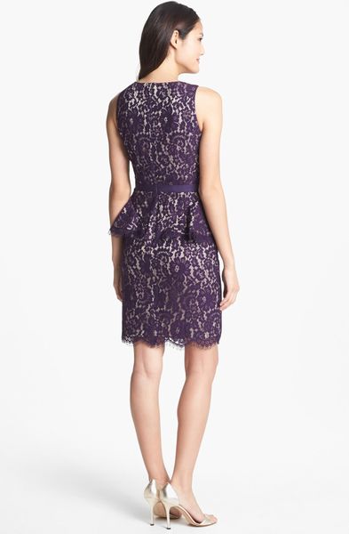 Eliza J Lace Peplum Sheath Dress in Purple (Eggplant) Eliza J Lace Peplum Sheath Dress in Purple (Eggplant)