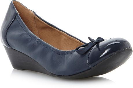 Linea Argyle Bow Trim Low Heel Wedge Shoes in Blue (Navy) | Lyst