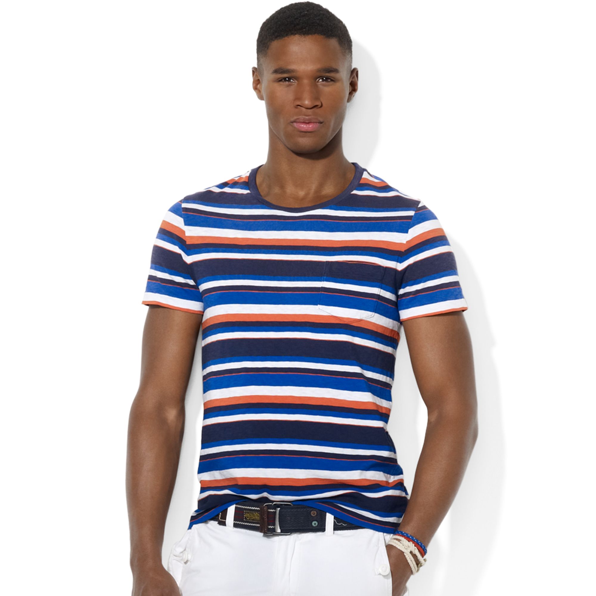 Ralph Lauren Short Sleeved Striped Jersey Ringer Crew Neck T Shirt In Multicolor For Men French