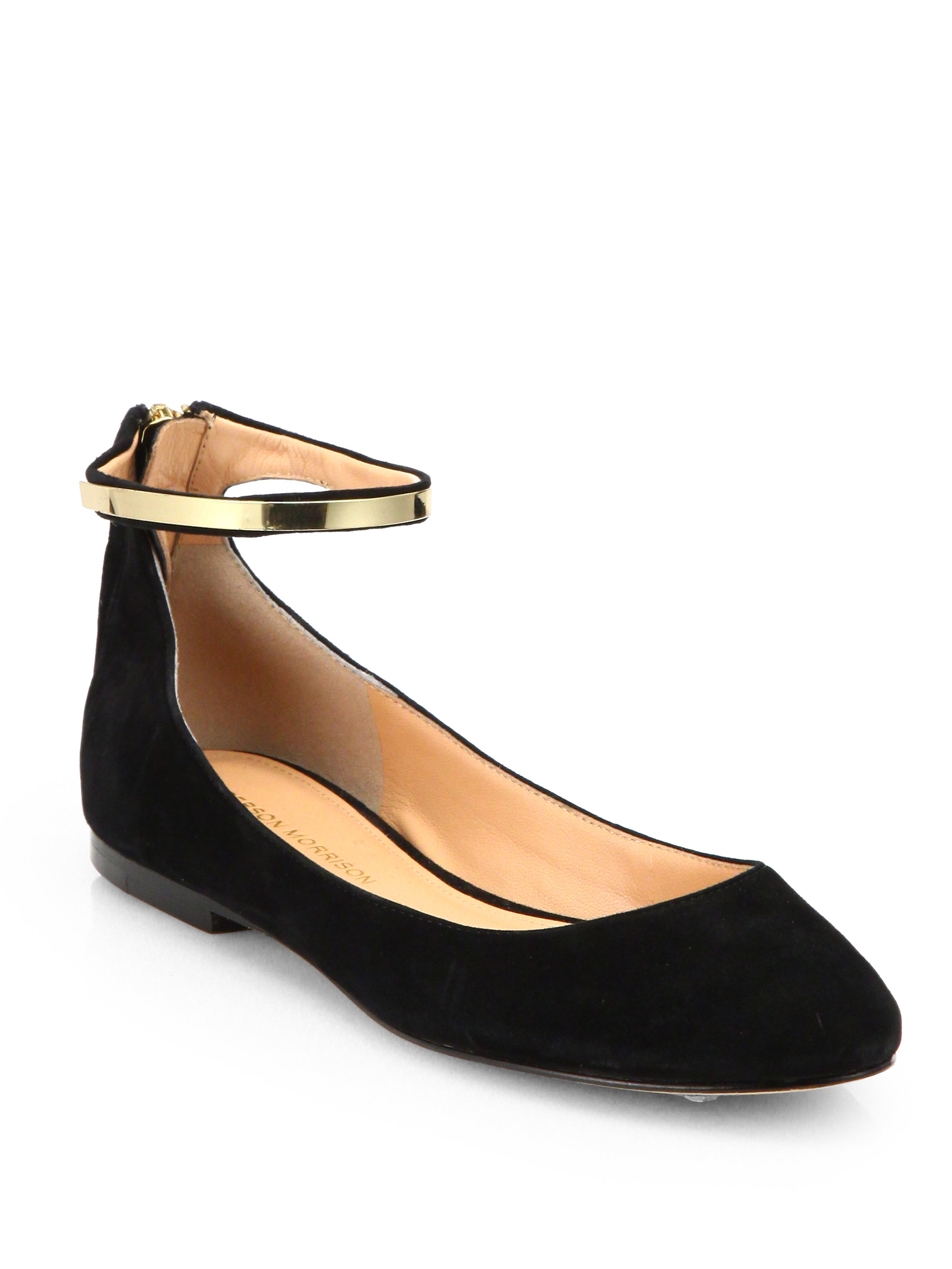 suede flats with ankle strap