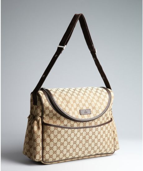 Gucci Beige Coated Canvas Leather Trimmed Diaper Bag in Beige | Lyst