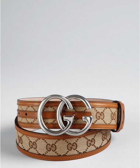 Gucci Tan GG Plus Canvas and Leather Logo Buckle Belt in Brown for Men (tan) | Lyst