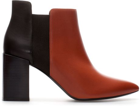 red leather block heel boots