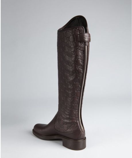 Gucci Cocoa Guccisima Leather Rear Zip Tall Riding Boots in Brown (cocoa) | Lyst
