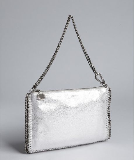 Stella Mccartney Silver Faux Leather Chain Trim Mini Shoulder Bag in Silver | Lyst