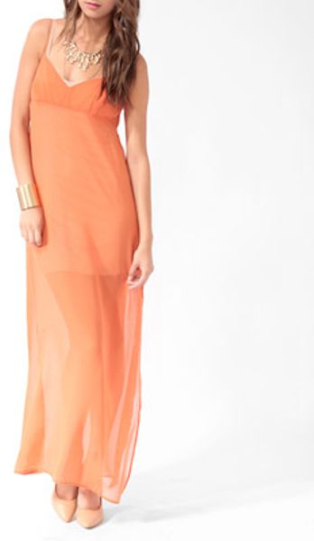 Forever 21 Slit Empire Waist Maxi Dress in Orange (APRICOT)