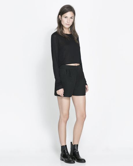 Zara Quilted Shorts in Black | Lyst