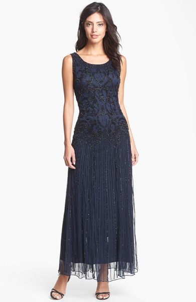pisarro nights embellished mesh gown navy