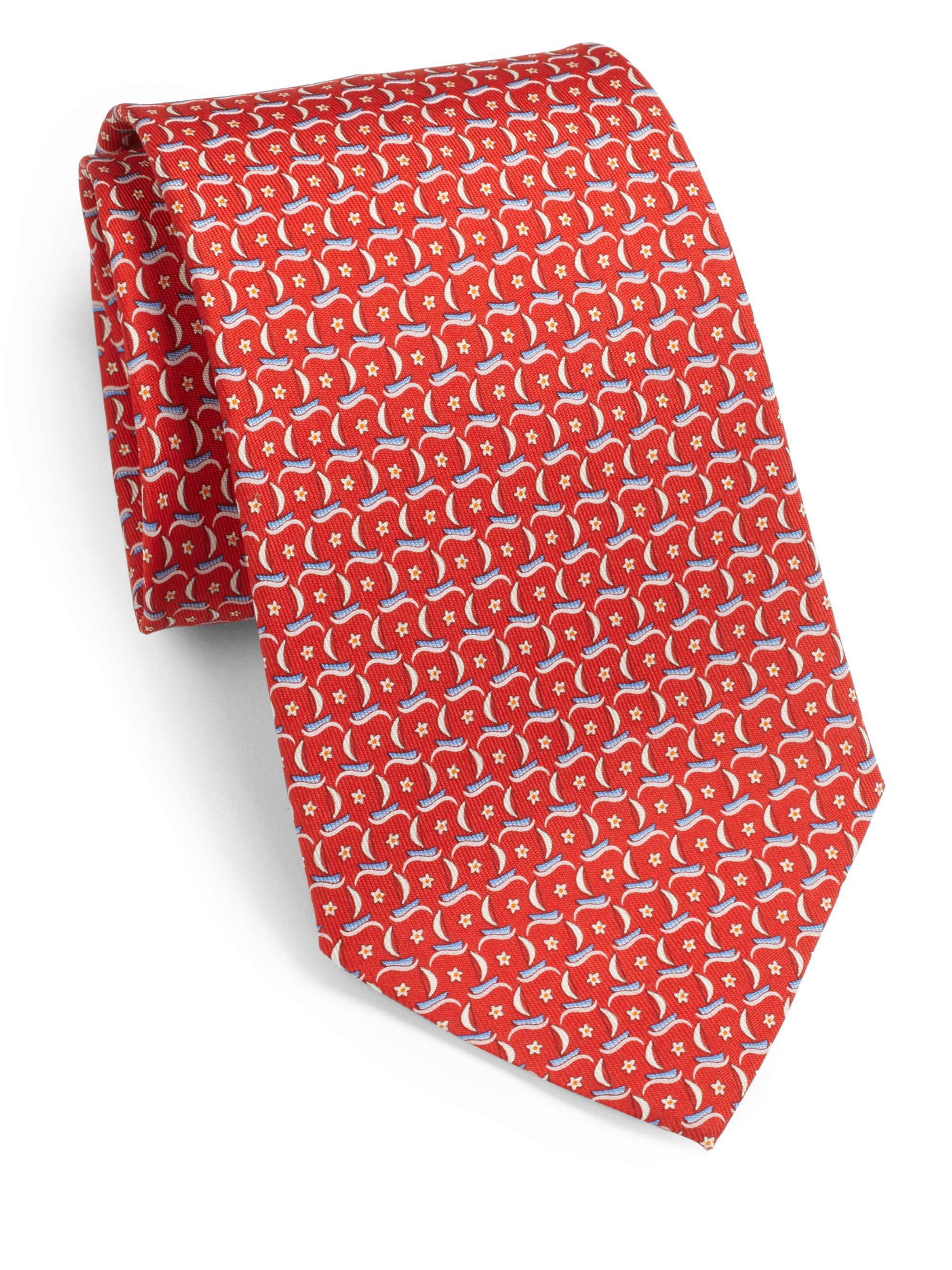 Ferragamo Sailboat Print Silk Tie in Red for Men | Lyst