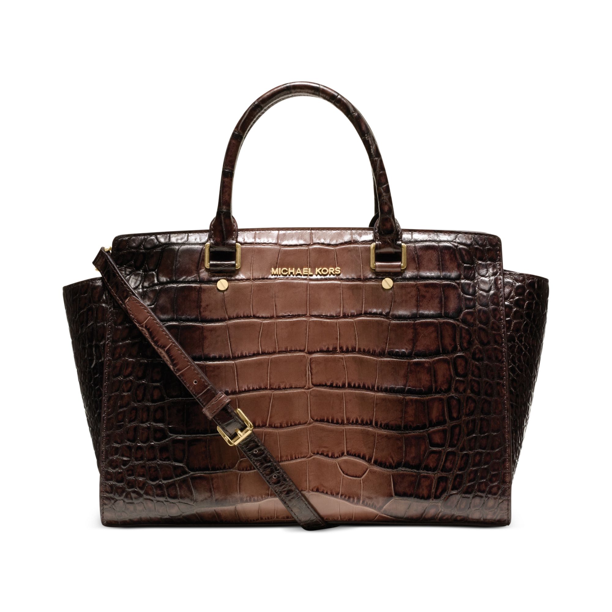 Michael Kors Selma Large Croco Satchel in Brown