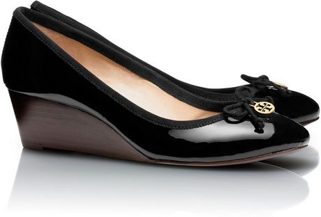 tory burch black patent leather wedge