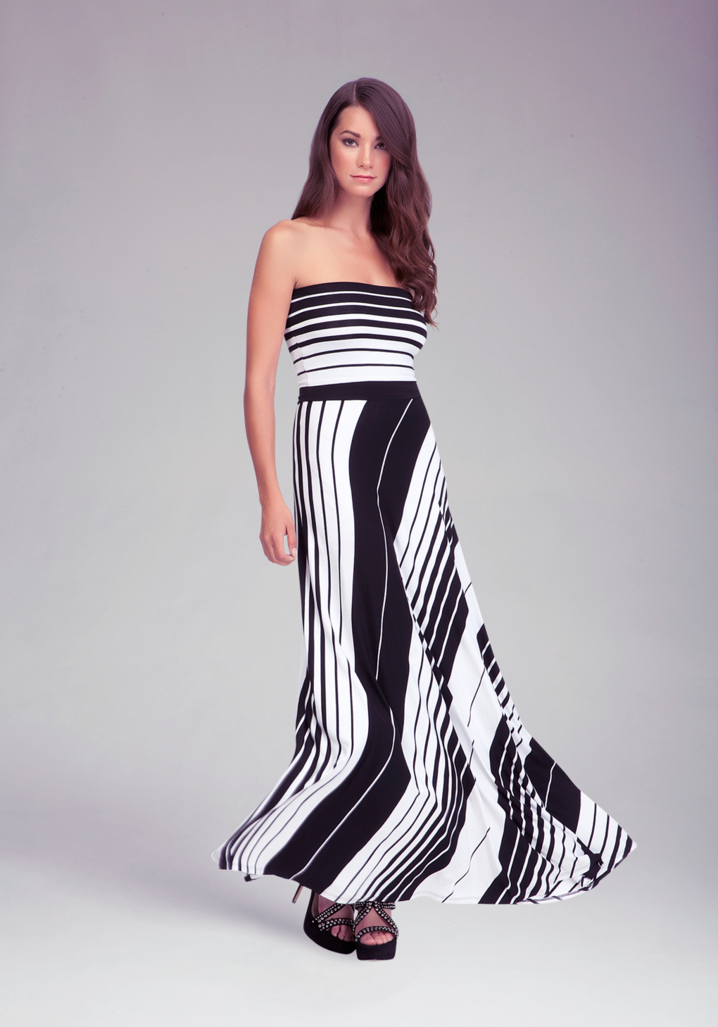 Bebe Striped Tube Maxi Dress In White Black Lyst